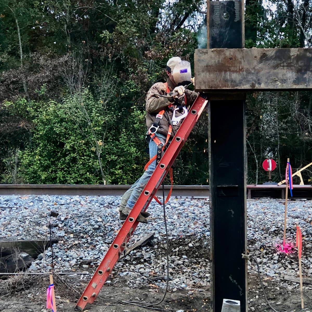 Will Waters welding structure on ladder